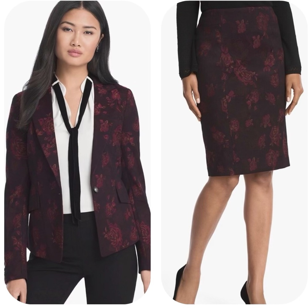 WHBM rose print jacquard skirt suit